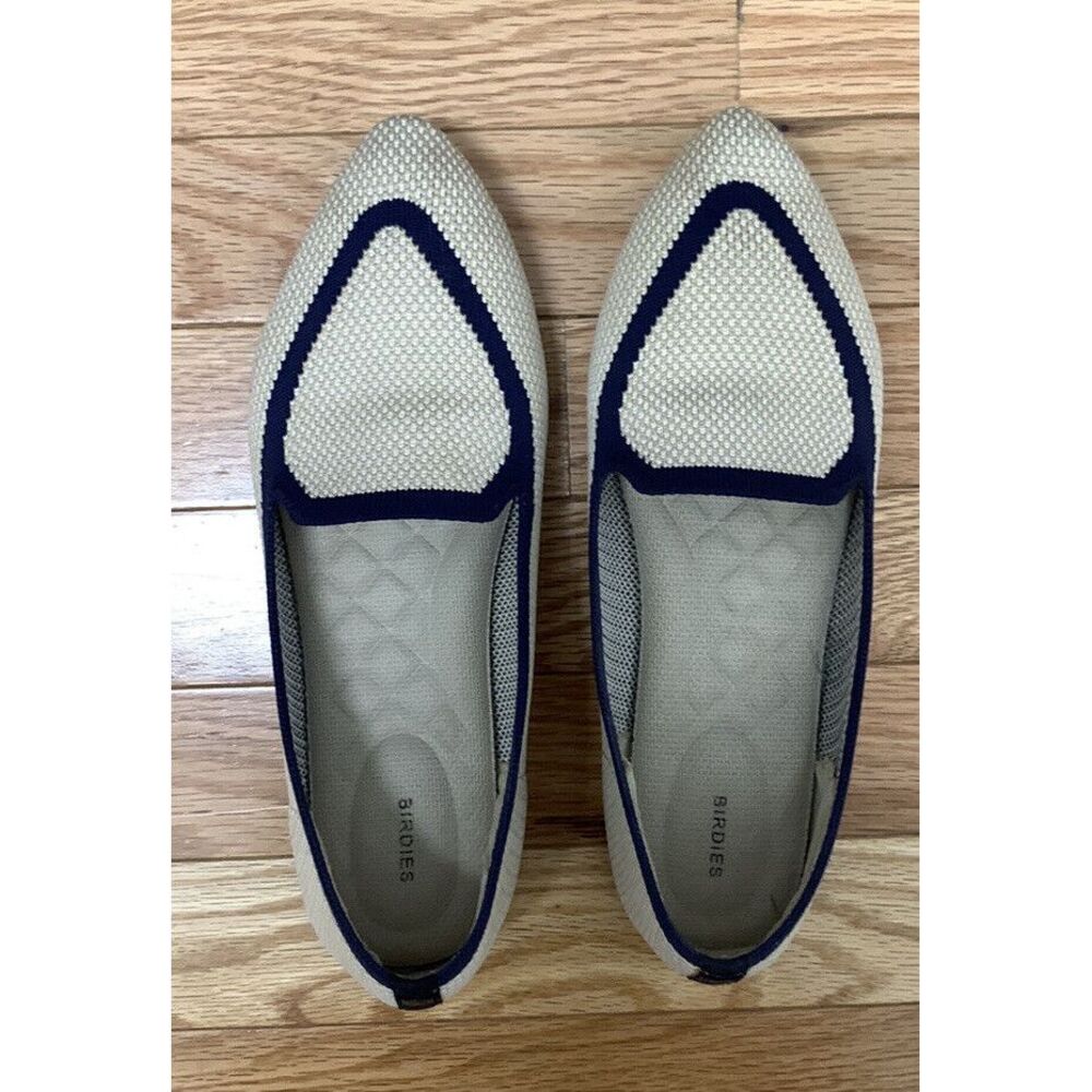 Birdies Blackbird Eggshell Navy Knit Point Toe Slip On Flats Shoes Womens size 8